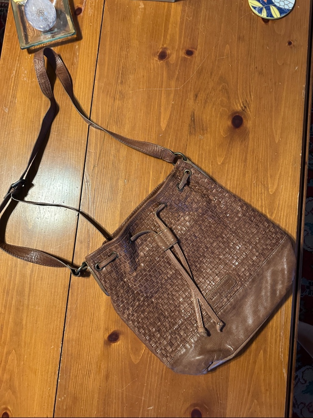 Liebeskind Woven Drawstring Crossbody Bag in Cognac Brown - Picture 10 of 14